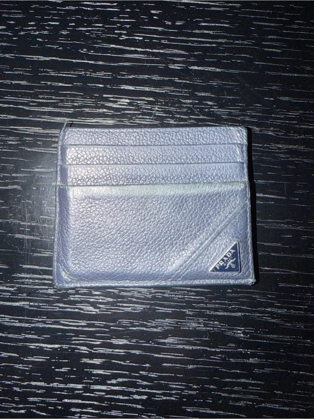 Prada Navy Leather Card & Key Holder with Logo Triangle